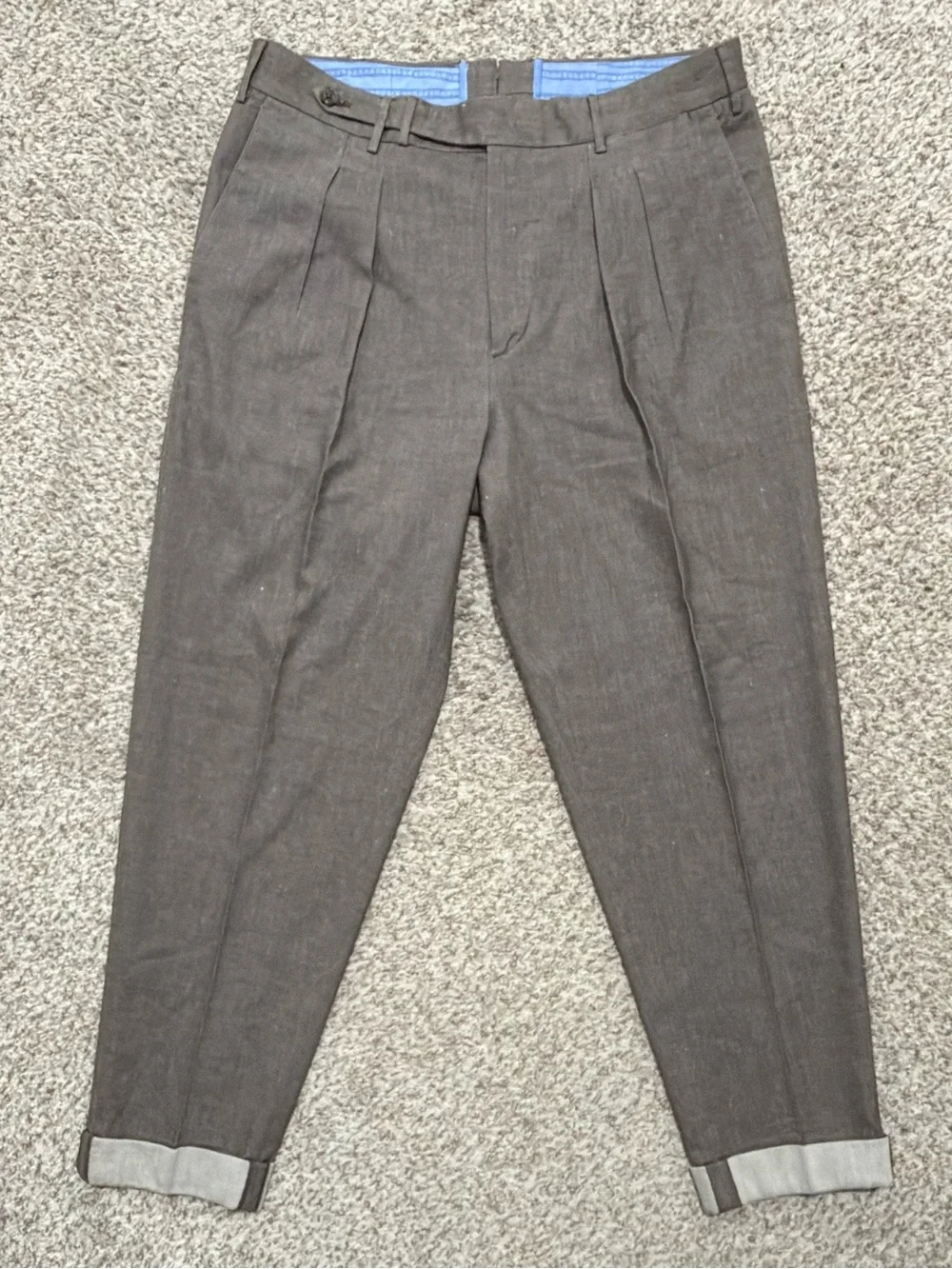 PT01 TORINO Size 32  (EU 48) Carrot Fit Trousers Cotton Linen Stretch Brown